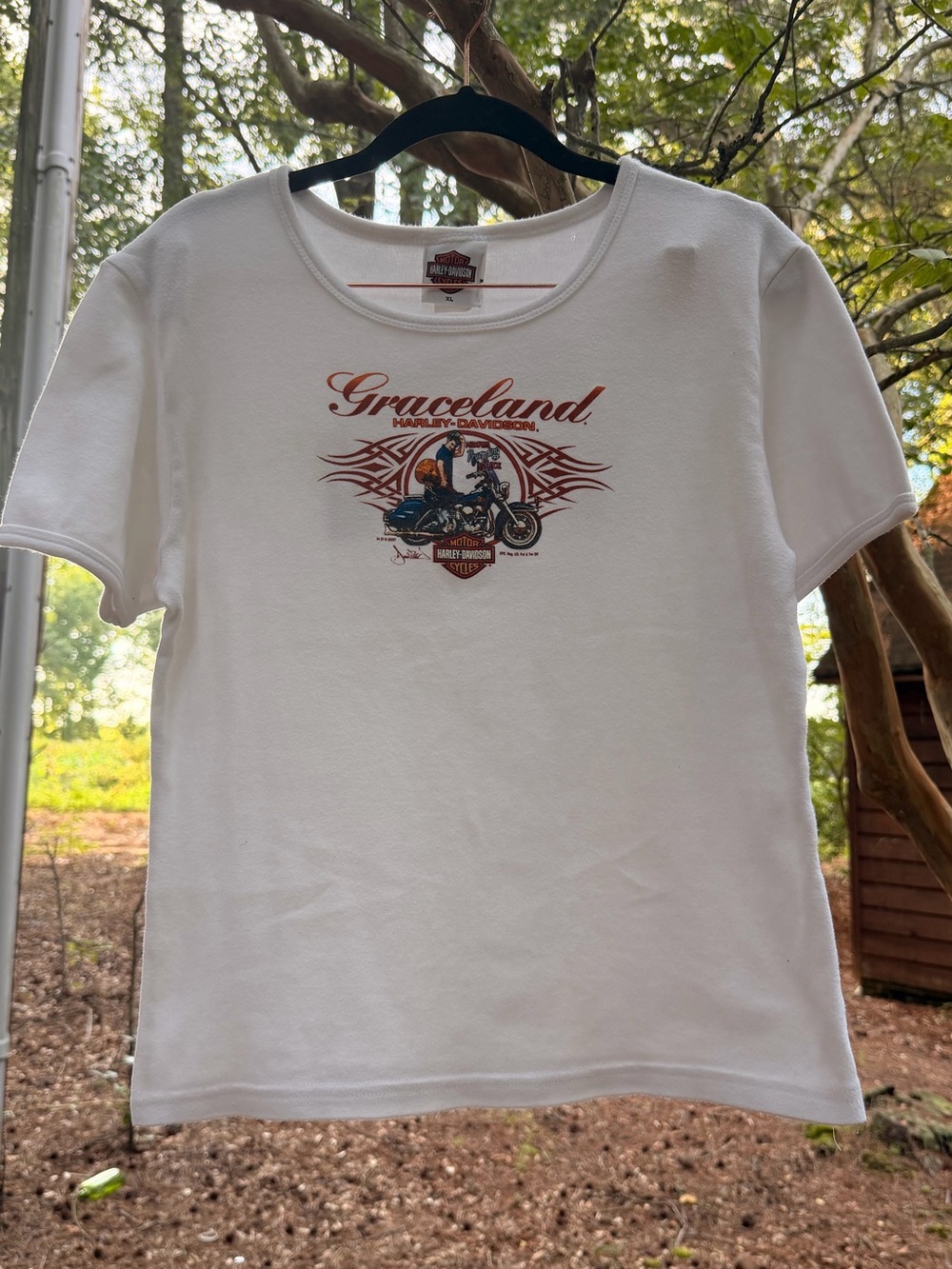 Vintage 2007 Harley-Davidson ‘Graceland’ Memphis, TN  babydoll T-Shirt White XL